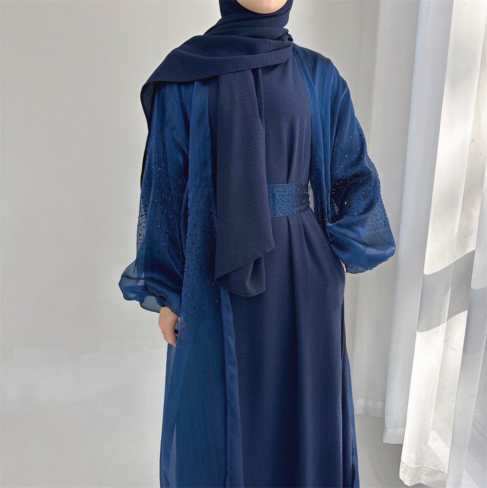 Wave Bubble Sleeve Abaya 4 - Piece Set (MOA057) - Mariam's Collection
