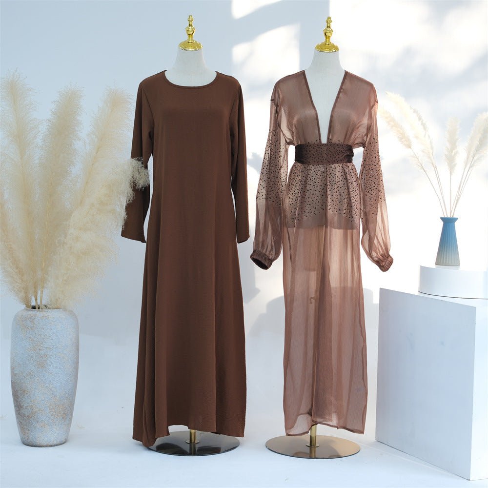Wave Bubble Sleeve Abaya 4 - Piece Set (MOA057) - Mariam's Collection