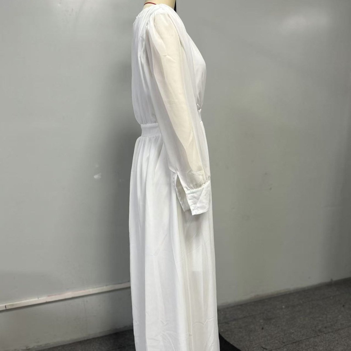 White Chiffon Princess Dress Abaya with Lantern Sleeves | Elegant Spring Fairy Swing French Court-Style Abaya (MA180) - Mariam's Collection