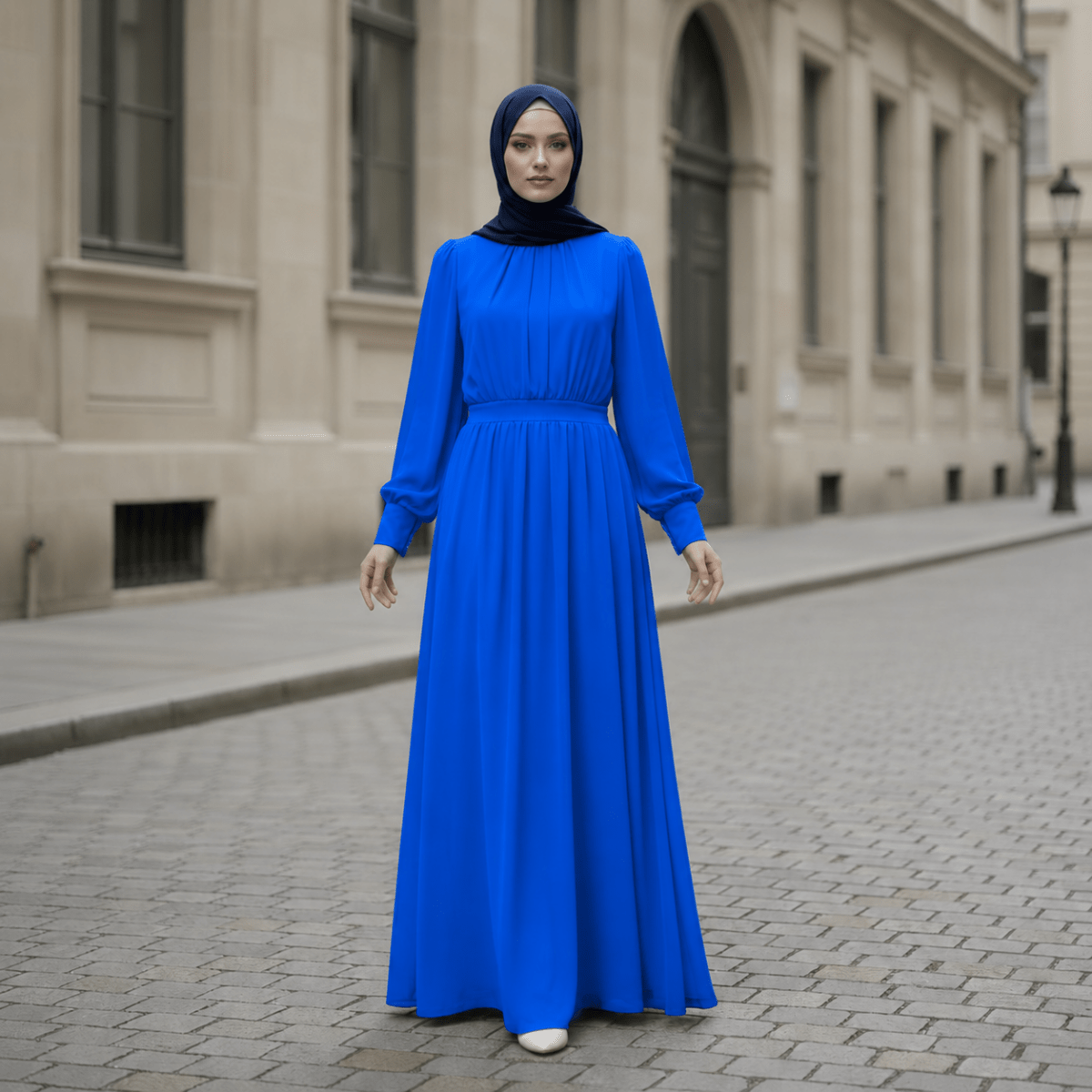 White Chiffon Princess Dress Abaya with Lantern Sleeves | Elegant Spring Fairy Swing French Court-Style Abaya (MA180) - Mariam's Collection