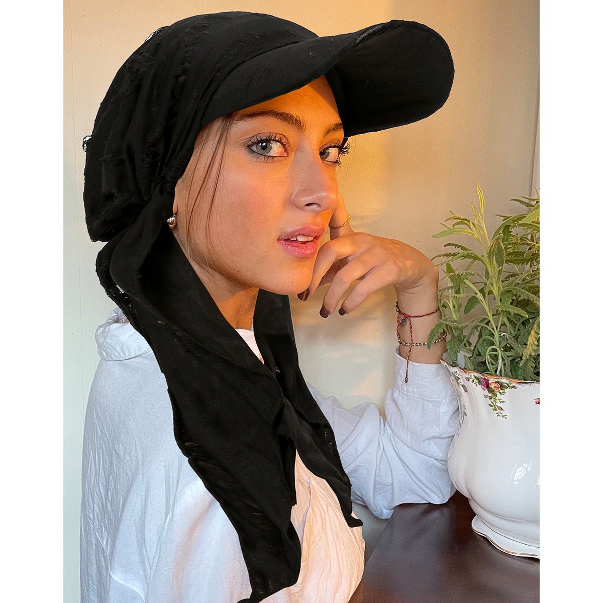 Women's Multi - Color Fashion Baseball Cap – Frayed Edge Boho Beanie with Feather Detail(MH113) - Mariam's Collection