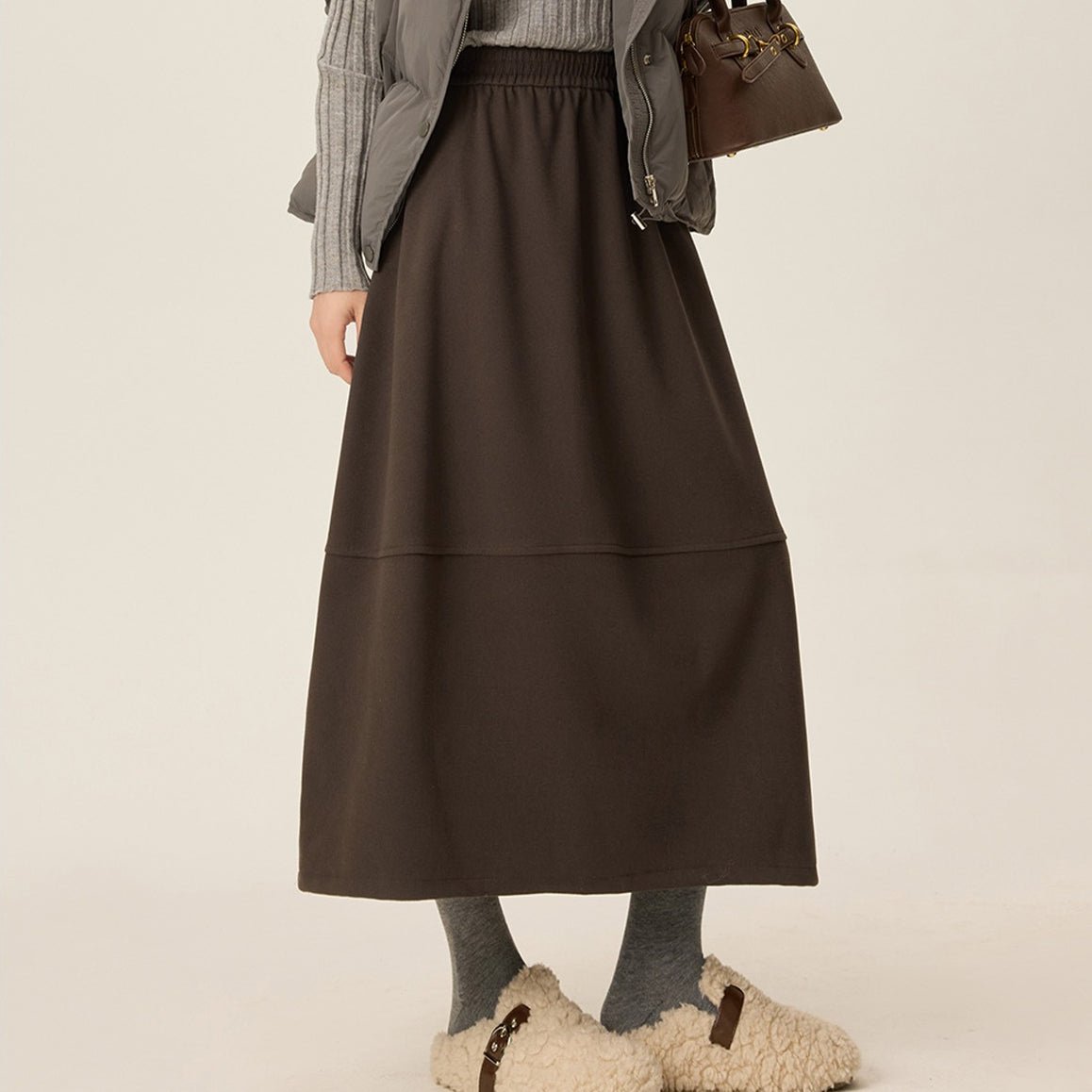 Wool-Look Cocoon A-Line Skirt(MS593) - Mariam's Collection
