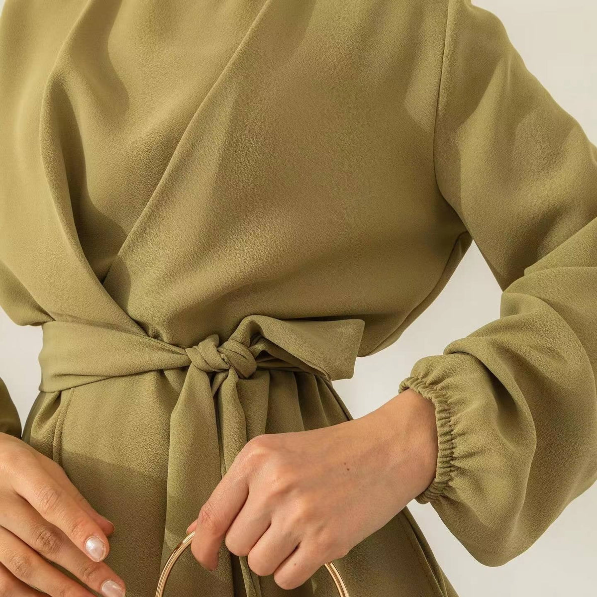 Layered asymmetric hem detail on balloon sleeve co-ord top