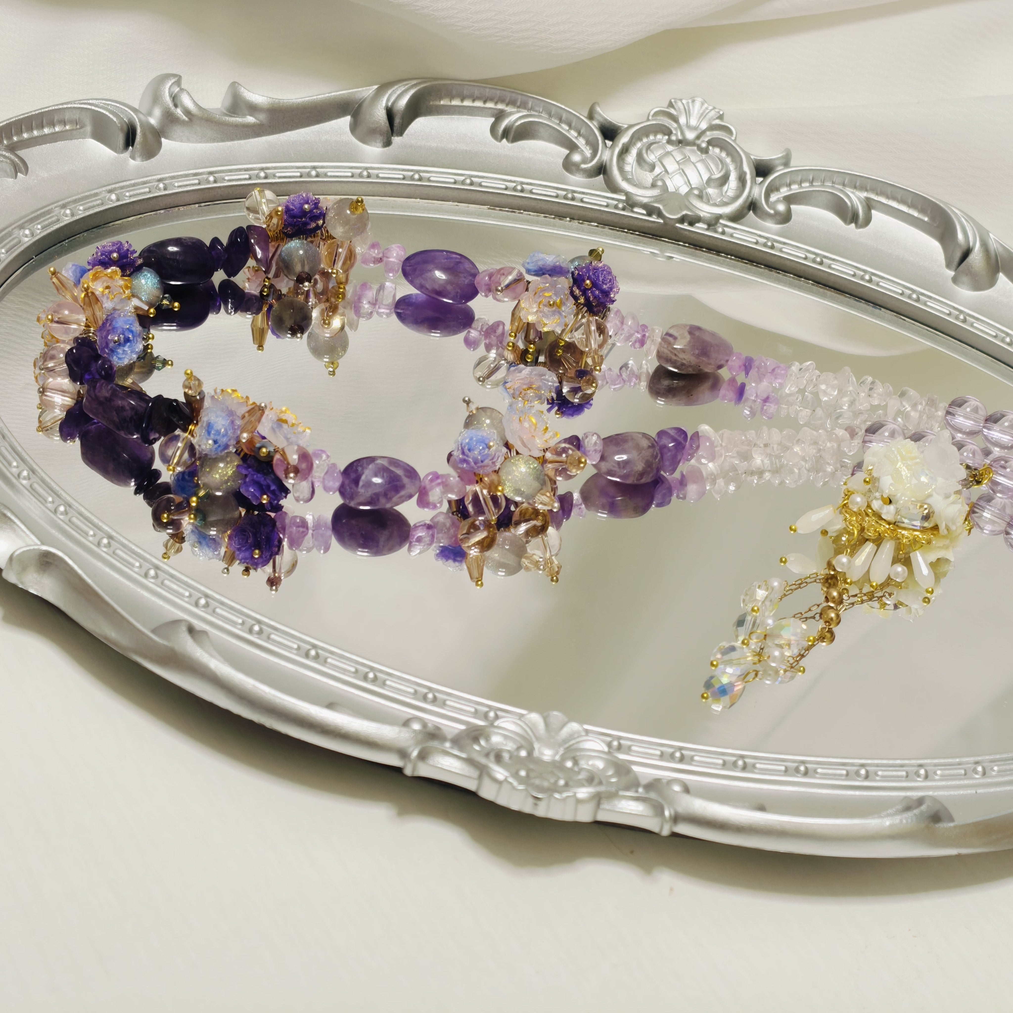 Handmade Premium Crystal Necklace |  Artisan Woven Jewelry with Alloy Accents  | Elegant Sparkling Statement Necklace for Women (MAC345)