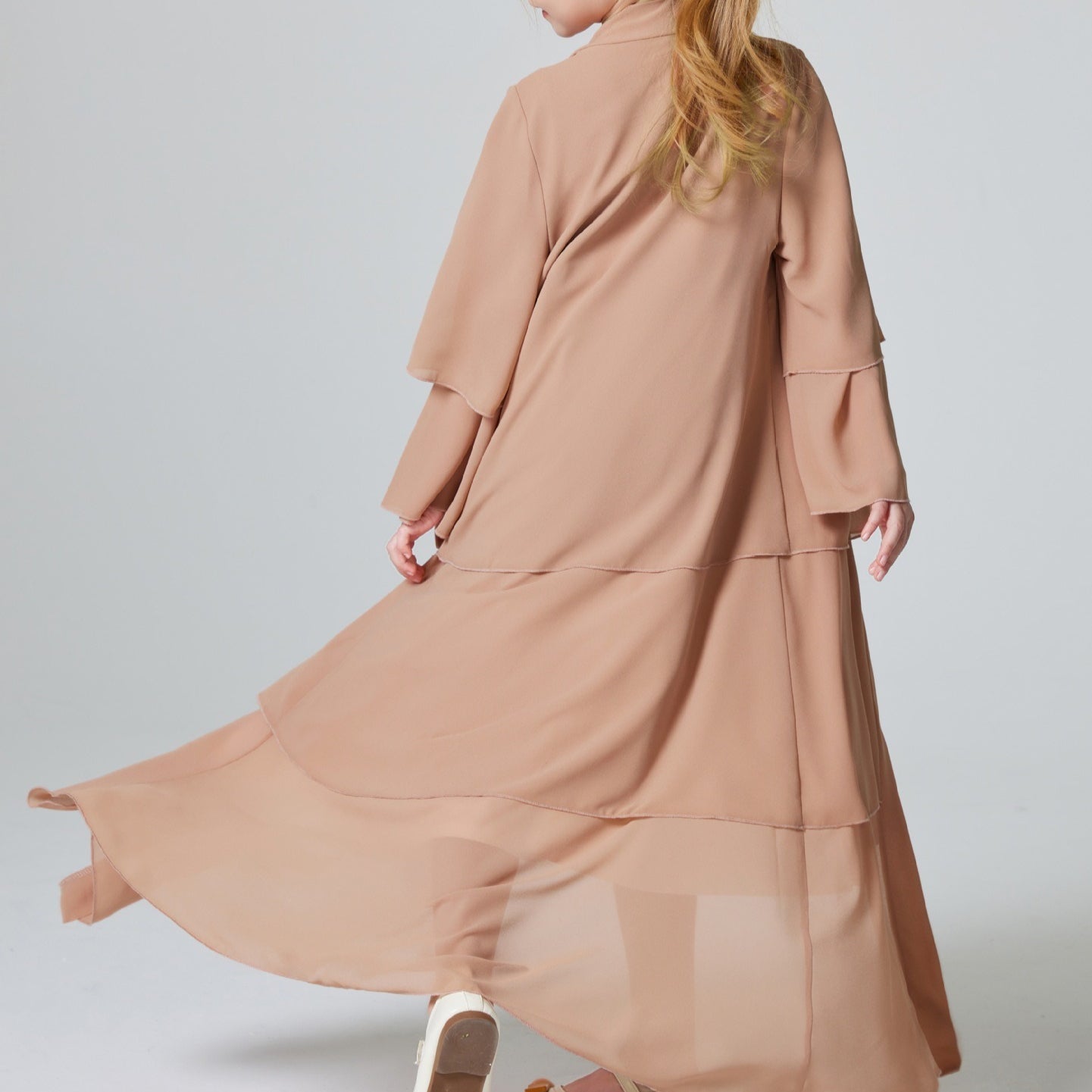 Girls Plain 3-Layered Chiffon Open Abaya Kid Abaya(MKG009)