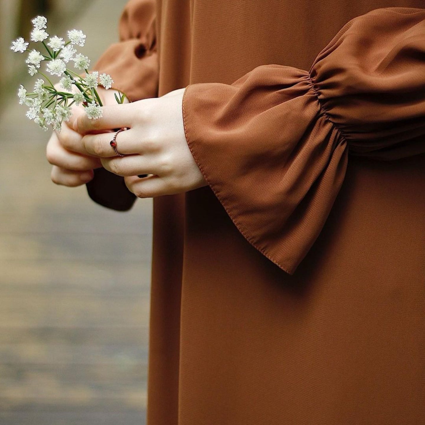 Bell Sleeve Chiffon Abaya | Round Neck Pocket Maxi Dress(MA363)