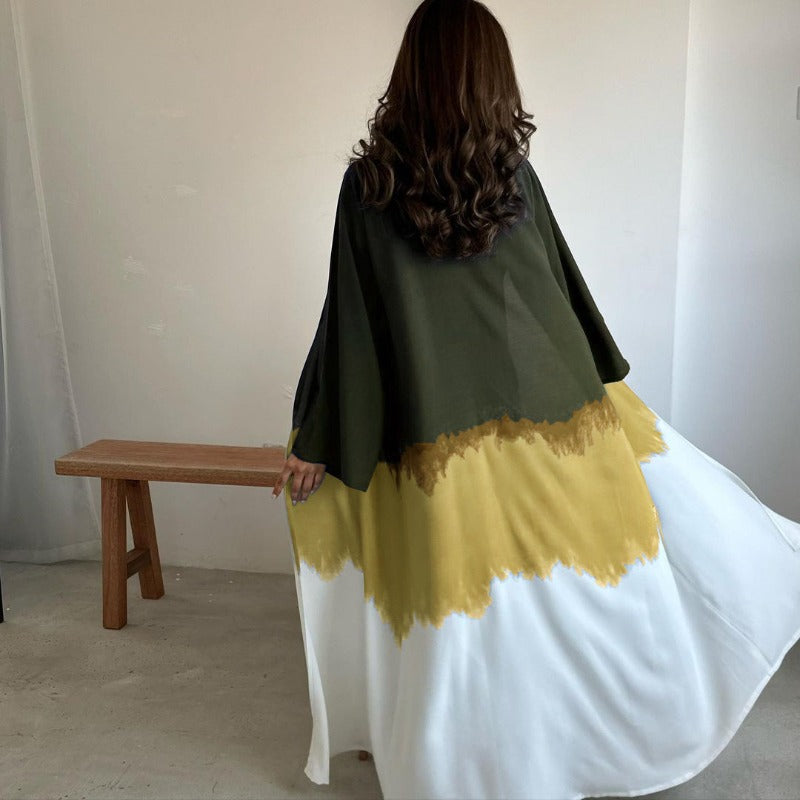 Tie-Dye Cape Cardigan Dress Abaya | Gradient Open Front Kimono Cover(MOA221)