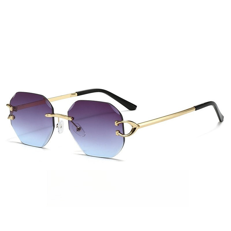 Vintage Rimless Cut Edge Sunglasses - Frameless Polygon Statement Piece (MAC266)