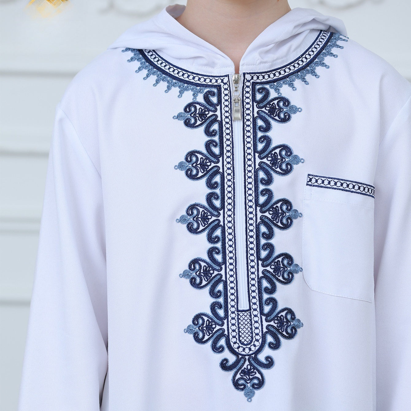 Boys Embroidered Hooded Thobe with Pockets (MKB014)