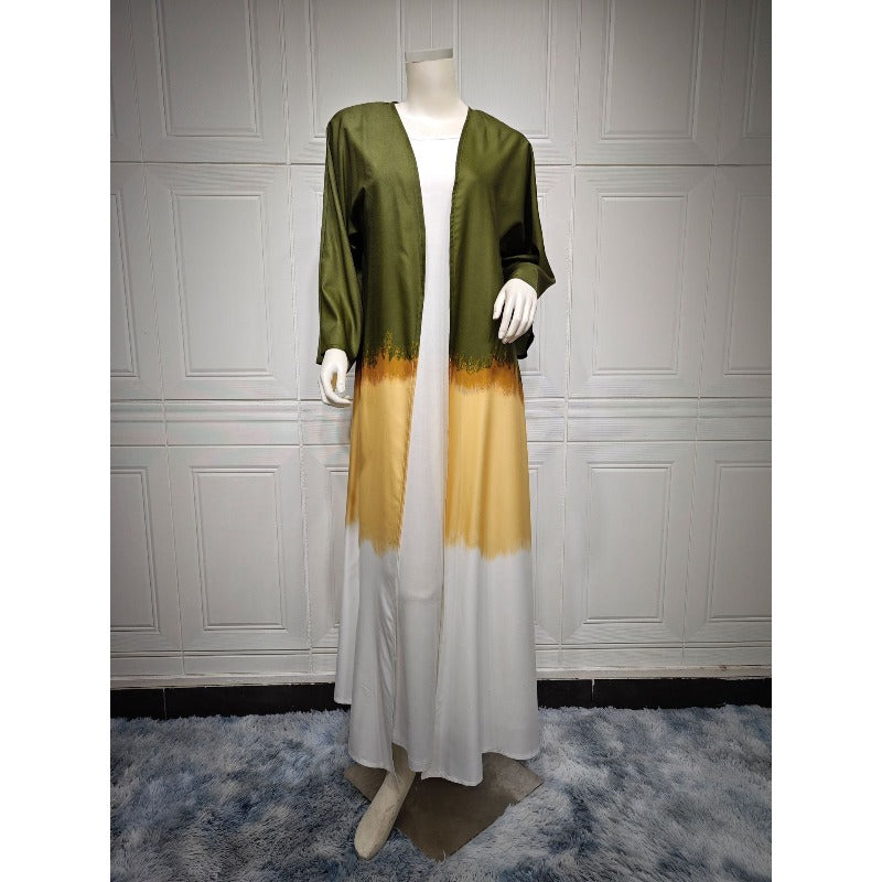 Tie-Dye Cape Cardigan Dress Abaya | Gradient Open Front Kimono Cover(MOA221)