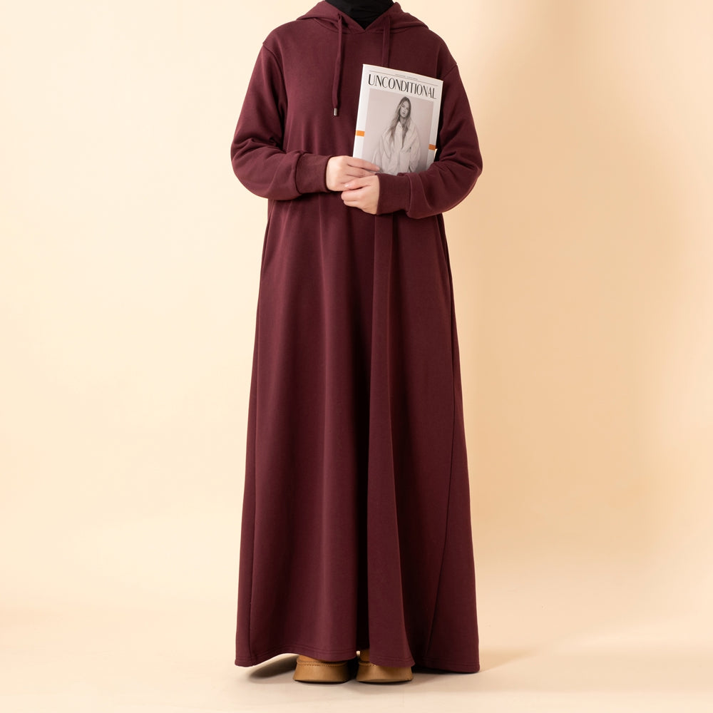 French Terry Hoodie Abaya With Pockets  (MA340)