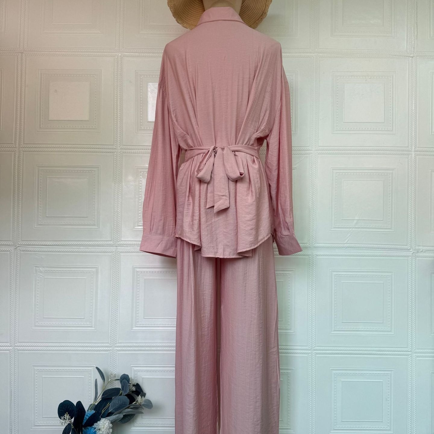 Peplum Shirt & Wide-Leg Trousers Co-ord Set(MS481)