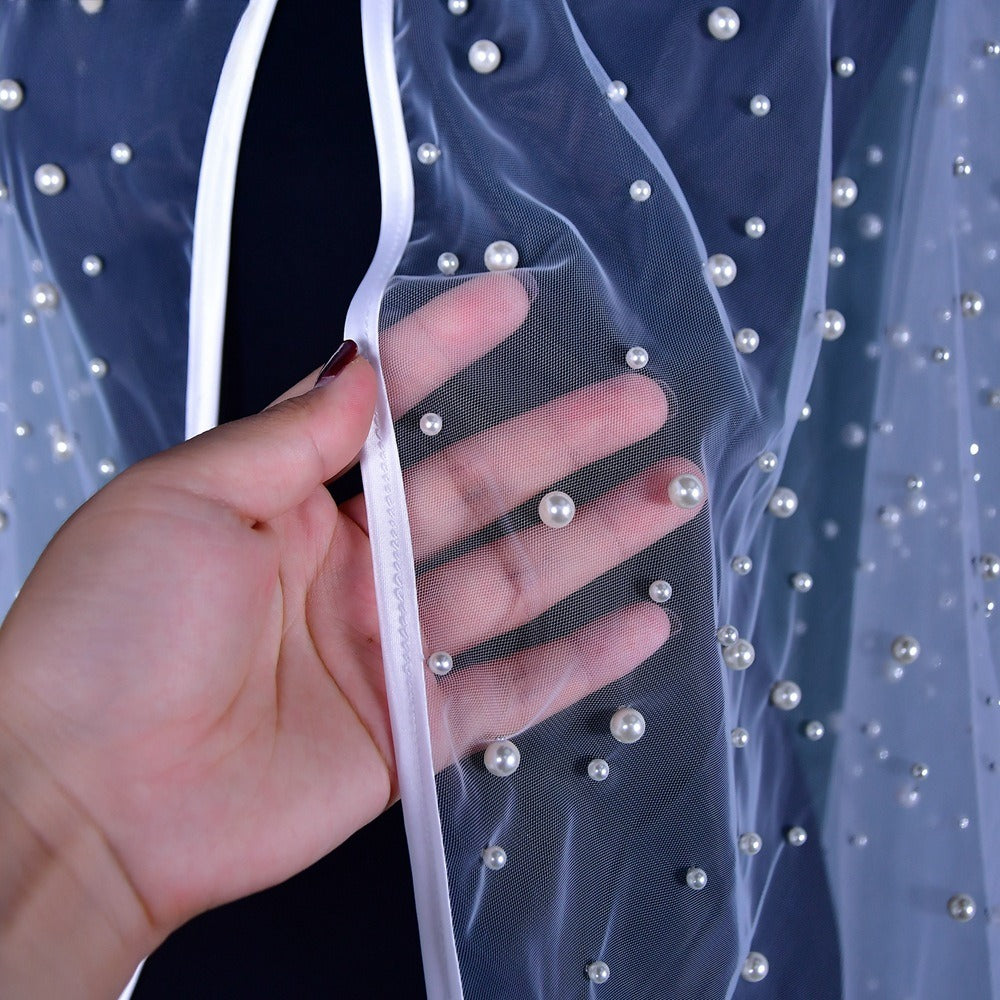 Pearl Embellished Bridal Cape(MAC374)