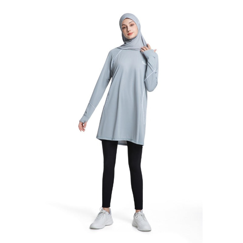 Women's Quick Dry Long Sleeve Modest Workout Top | Polyester Athletic Yoga Tunic with Simple Lines(MS114)
