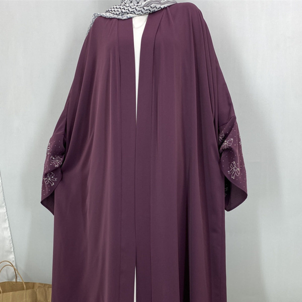Modest Luxury Exquisite Transfer Diamond Printer Butterfly Sleeve Abaya(MOA206)