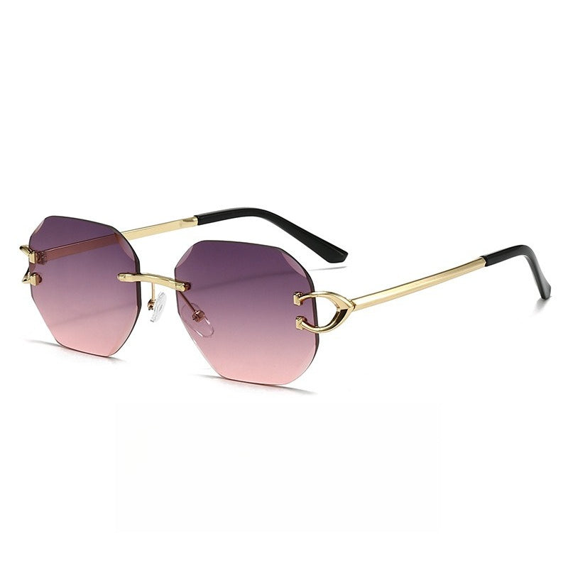 Vintage Rimless Cut Edge Sunglasses - Frameless Polygon Statement Piece (MAC266)