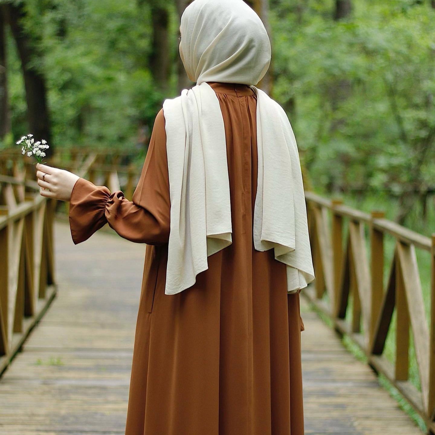 Bell Sleeve Chiffon Abaya | Round Neck Pocket Maxi Dress(MA363)