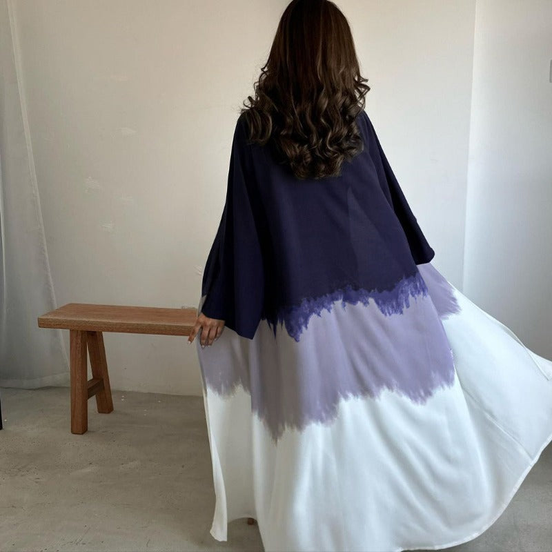 Tie-Dye Cape Cardigan Dress Abaya | Gradient Open Front Kimono Cover(MOA221)