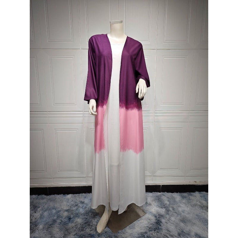Tie-Dye Cape Cardigan Dress Abaya | Gradient Open Front Kimono Cover(MOA221)
