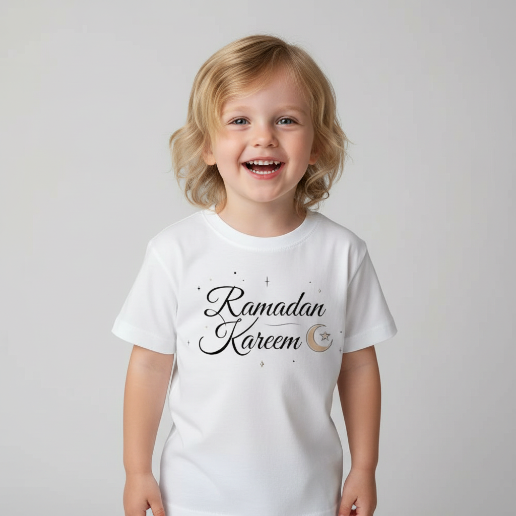 Customized Cotton Parent-Child T-Shirts – Ramadan & Keffiyeh Design for Kids and Adults (MTC001)