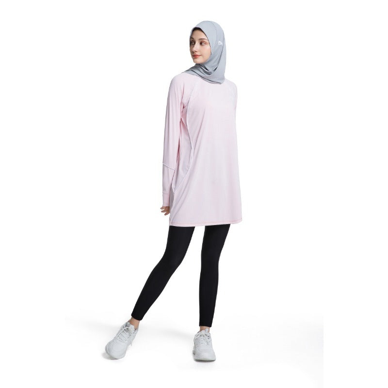 Women's Quick Dry Long Sleeve Modest Workout Top | Polyester Athletic Yoga Tunic with Simple Lines(MS114)