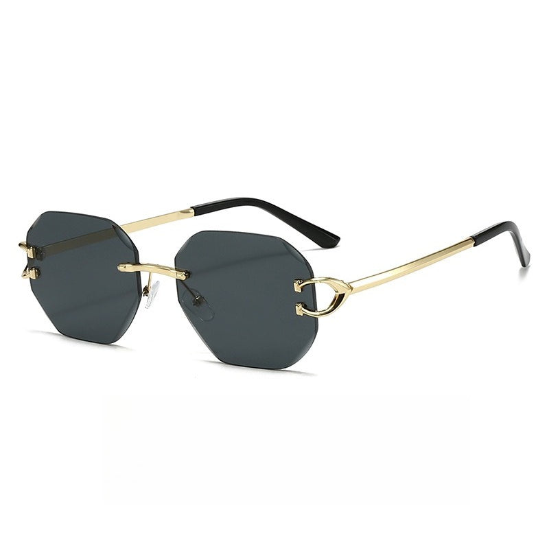 Vintage Rimless Cut Edge Sunglasses - Frameless Polygon Statement Piece (MAC266)