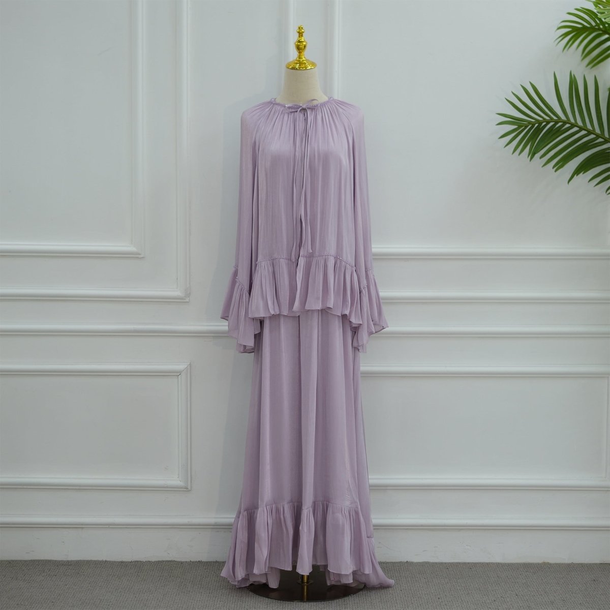 2 - Piece Crystal Beaded Ruffle Sleeve Abaya Set(MS405) - Mariam's Collection