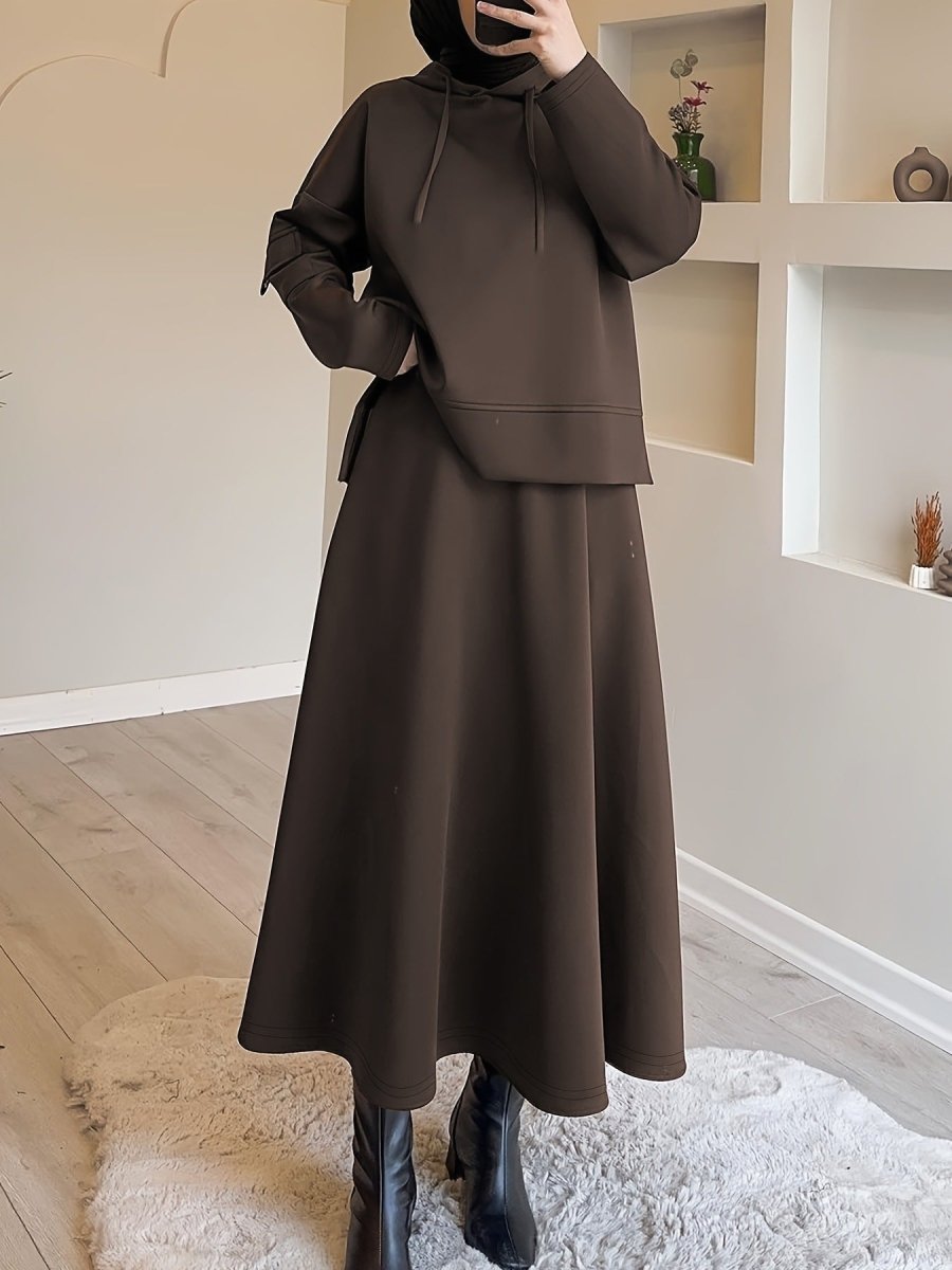 2-Piece Hoodie Top & Full A-Line Maxi Skirt Set(MS427) - Mariam's Collection