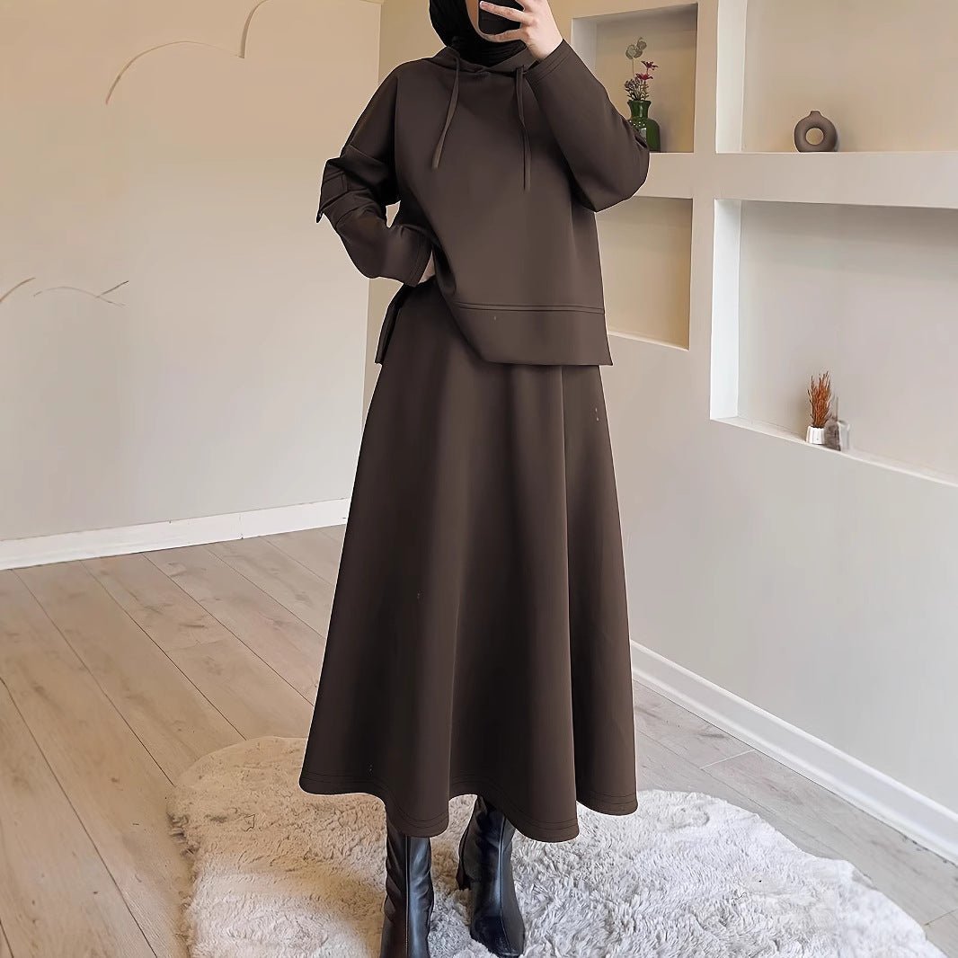 2-Piece Hoodie Top & Full A-Line Maxi Skirt Set(MS427) - Mariam's Collection