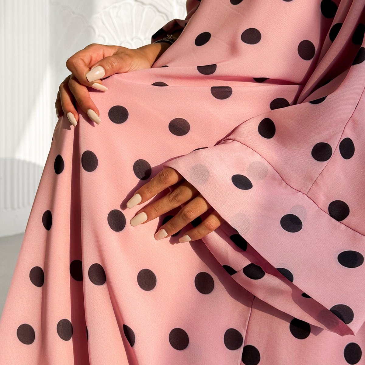 2 - Piece Polka Dot Print Open Abaya Set(MOA316) - Mariam's Collection