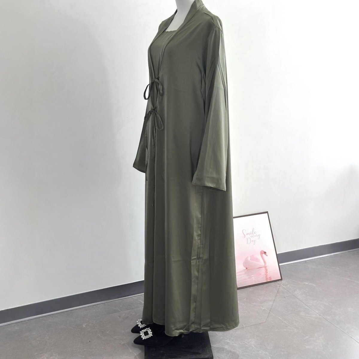 2 - Piece Satin Open Abaya Set(MOA317) - Mariam's Collection