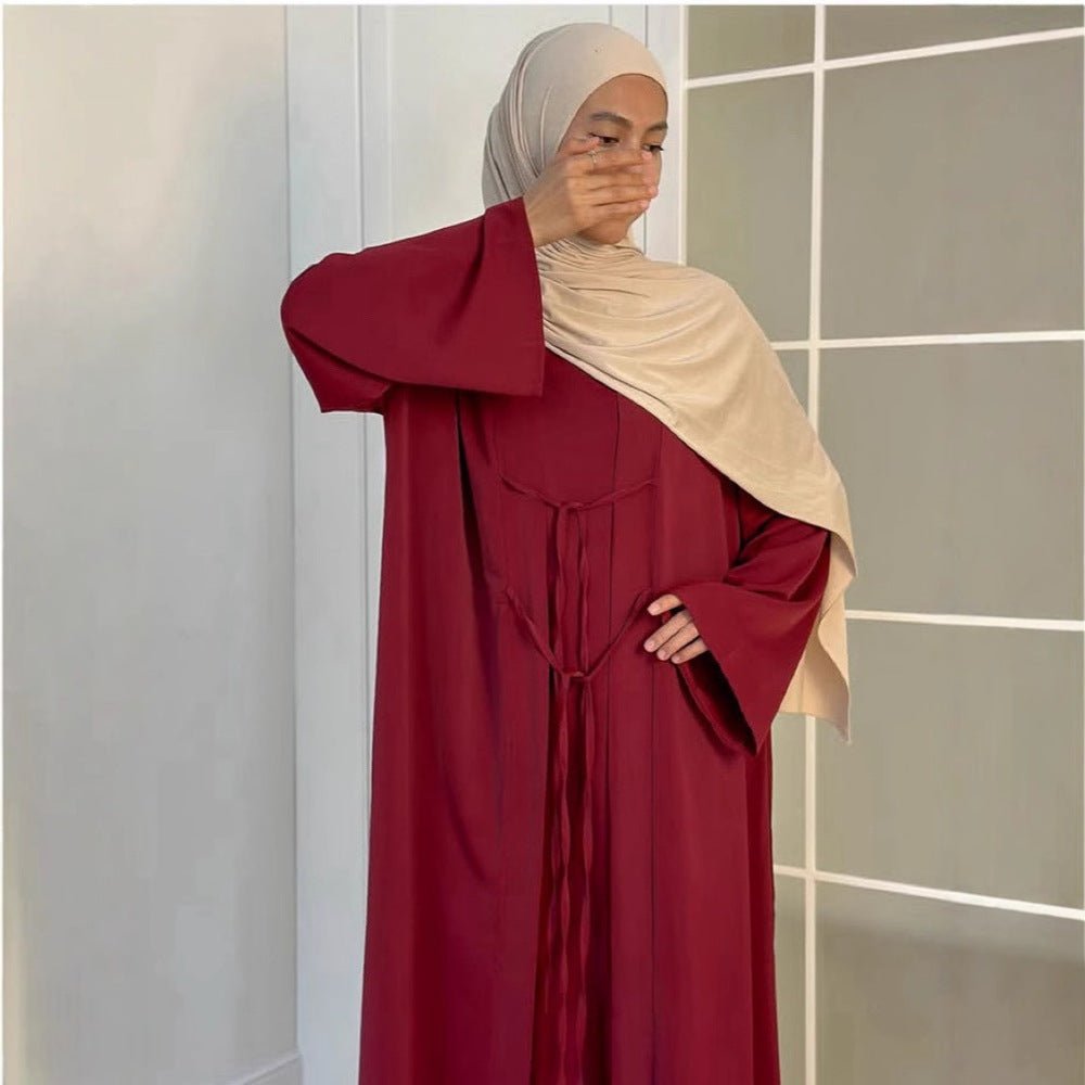 2 - Piece Satin Open Abaya Set(MOA317) - Mariam's Collection