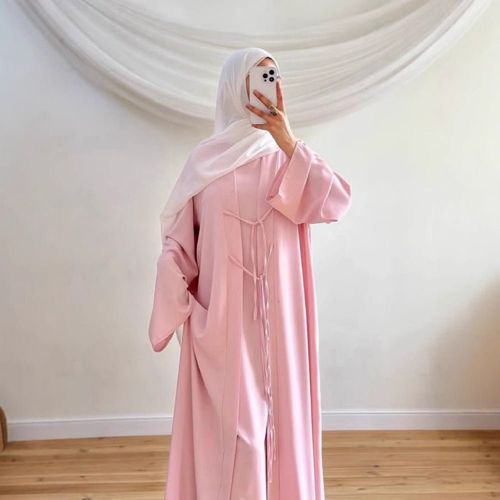 2 - Piece Satin Open Abaya Set(MOA317) - Mariam's Collection
