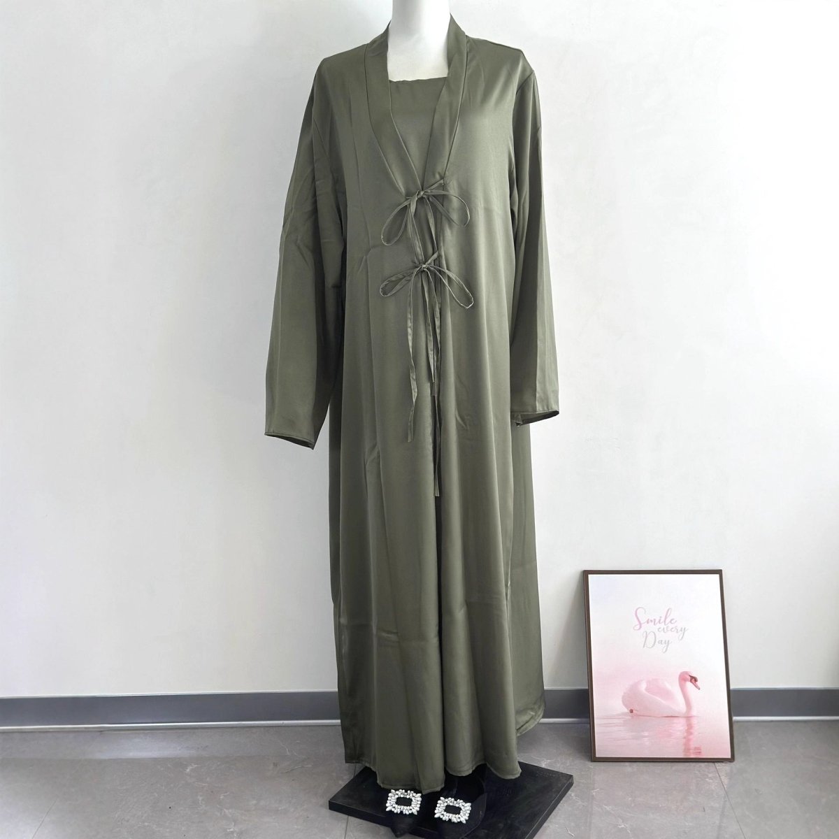 2 - Piece Satin Open Abaya Set(MOA317) - Mariam's Collection