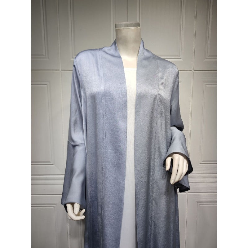 Lotus Leaf Sleeve Solid Soft Satin Open Front Abaya Dress | Lightweight Modest Abaya Cover(MOA220)