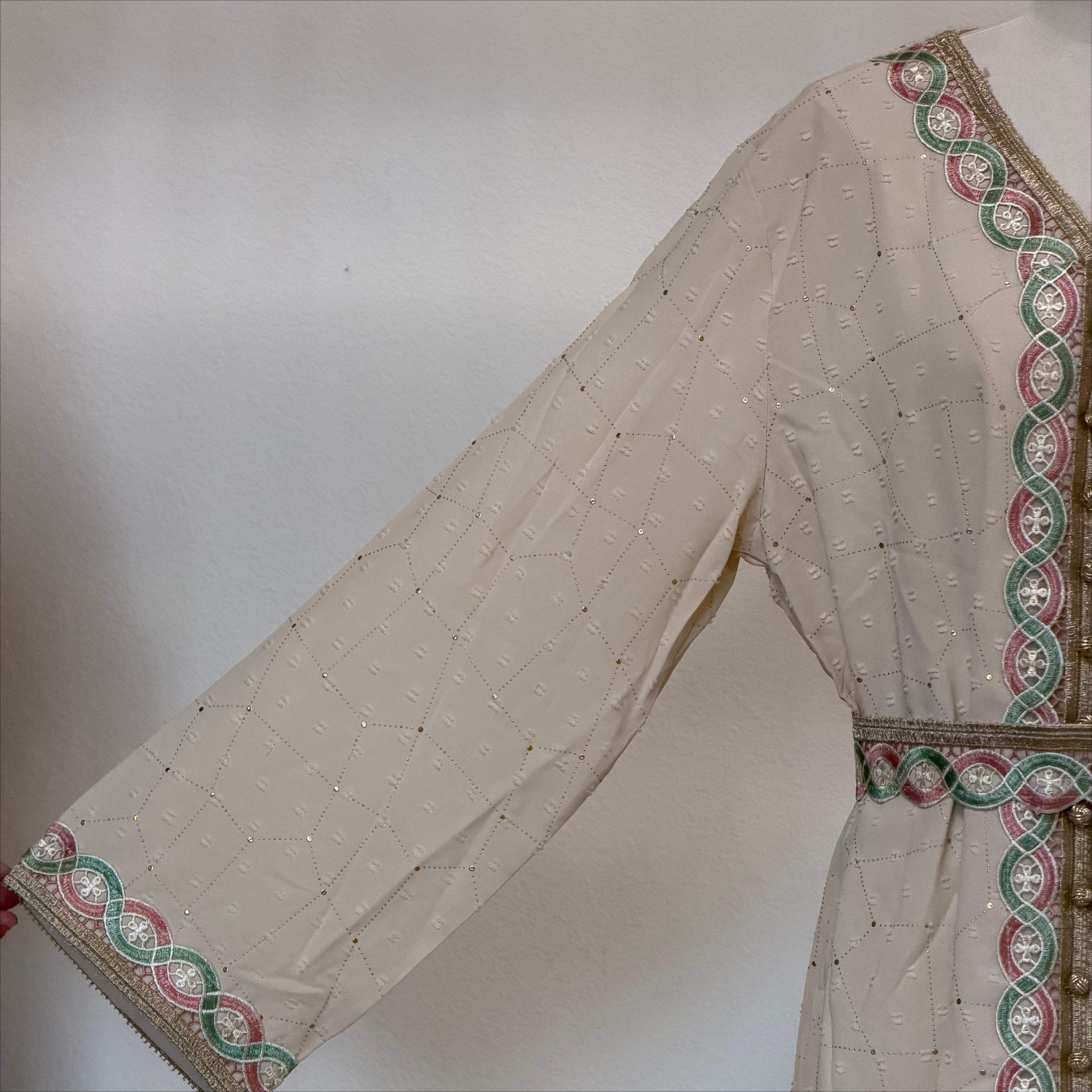 Archive Piece Moroccan Embroidered Trim Kaftan with Waist Belt - MP058 (Size Free Size Only)