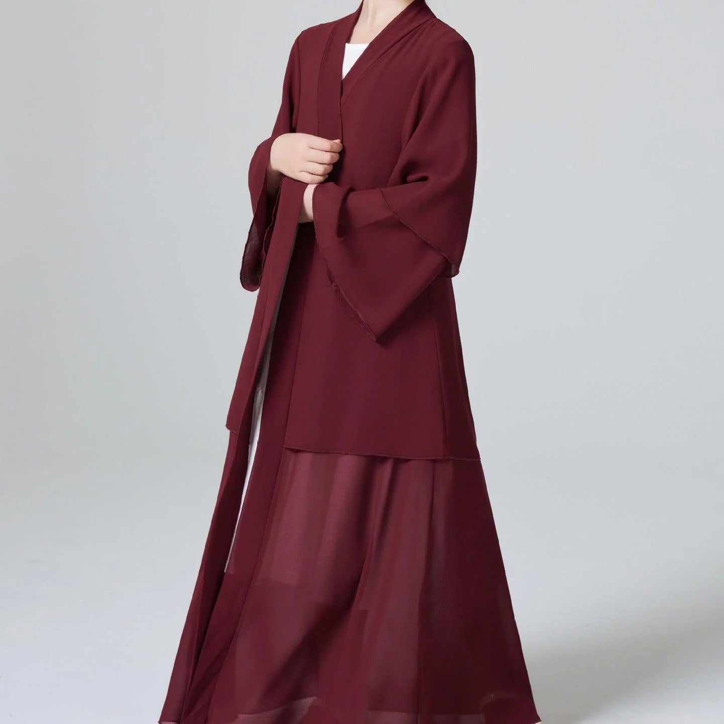 Two Layers Chiffon Girls Open Abaya Kid Abaya(MKG007)
