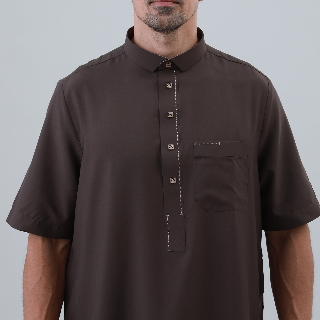 Men's Solid Color Thobe with Button Placket(MT038)