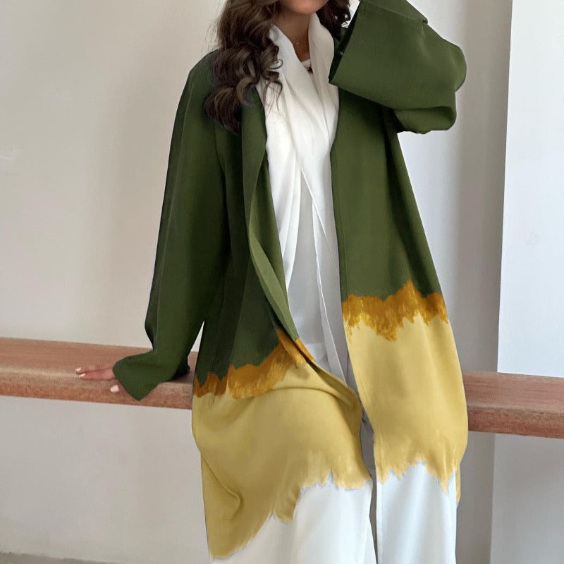 Tie-Dye Cape Cardigan Dress Abaya | Gradient Open Front Kimono Cover(MOA221)