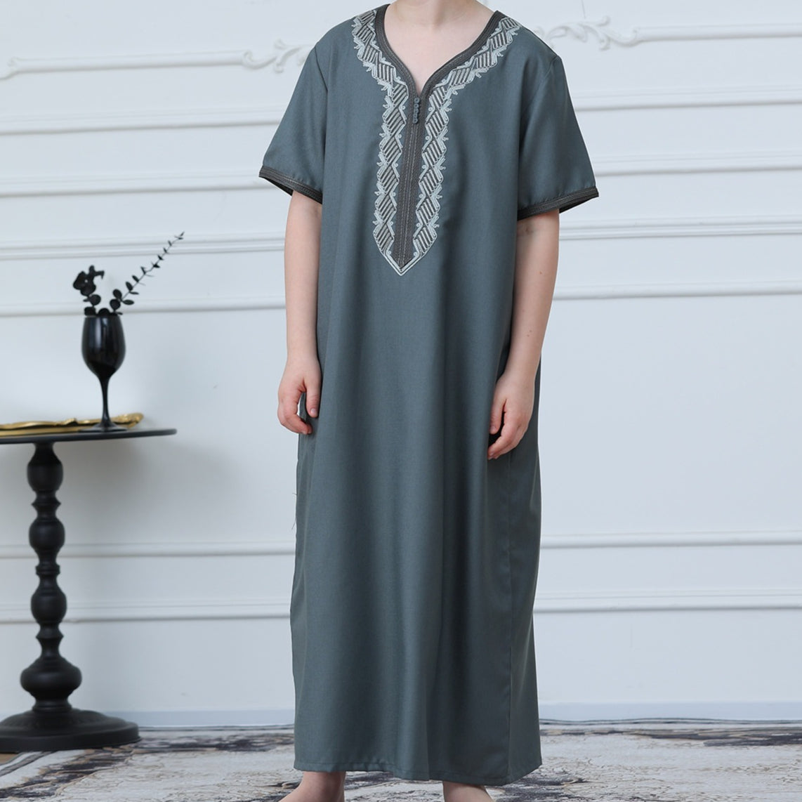 Boys Embroidered Zip-Front Thobe(MKB012)