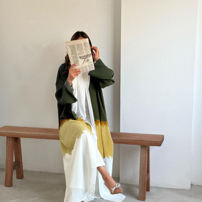 Tie-Dye Cape Cardigan Dress Abaya | Gradient Open Front Kimono Cover(MOA221)