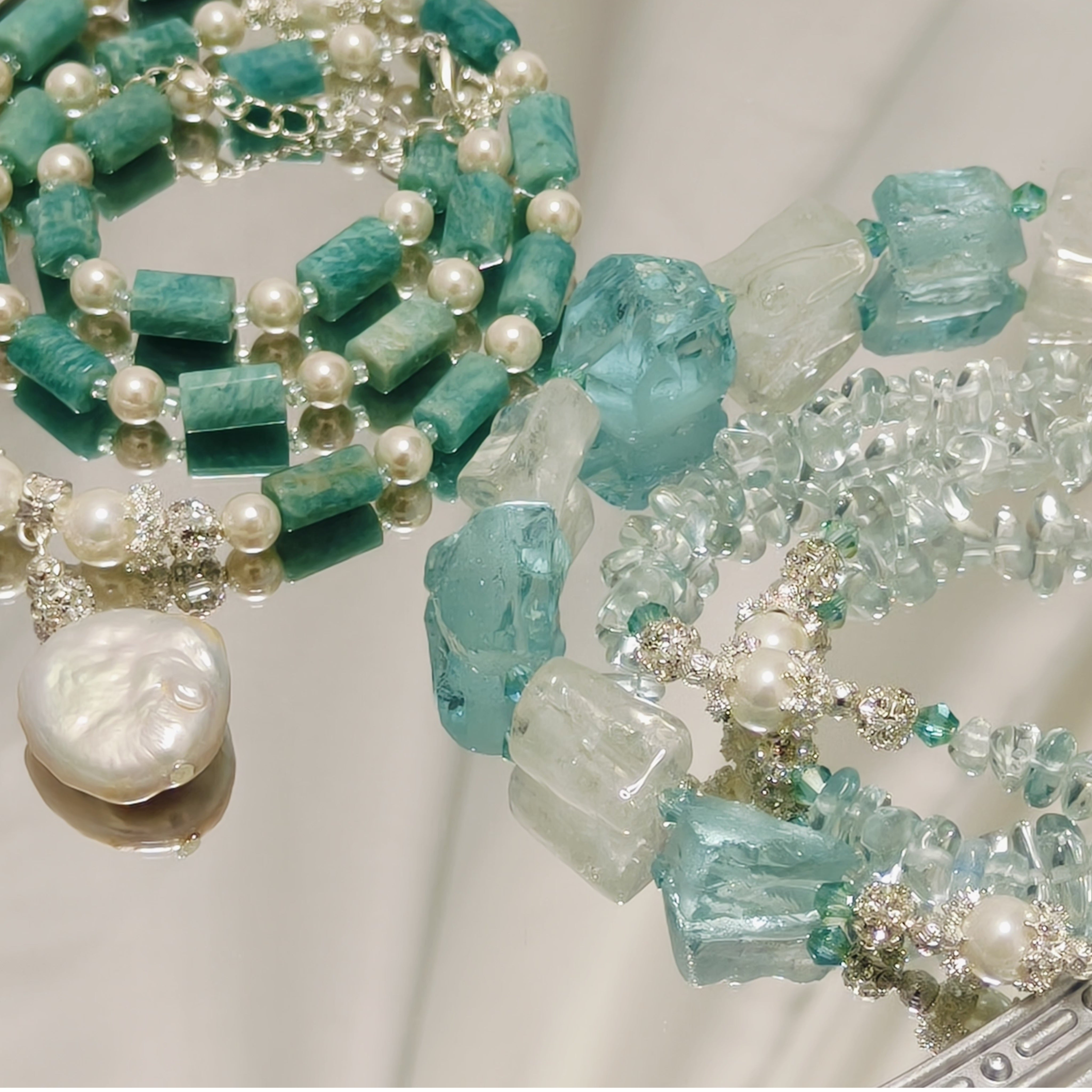 Handmade Premium Crystal Necklace |  Artisan Woven Jewelry with Alloy Accents  | Elegant Sparkling Statement Necklace for Women (MAC344)