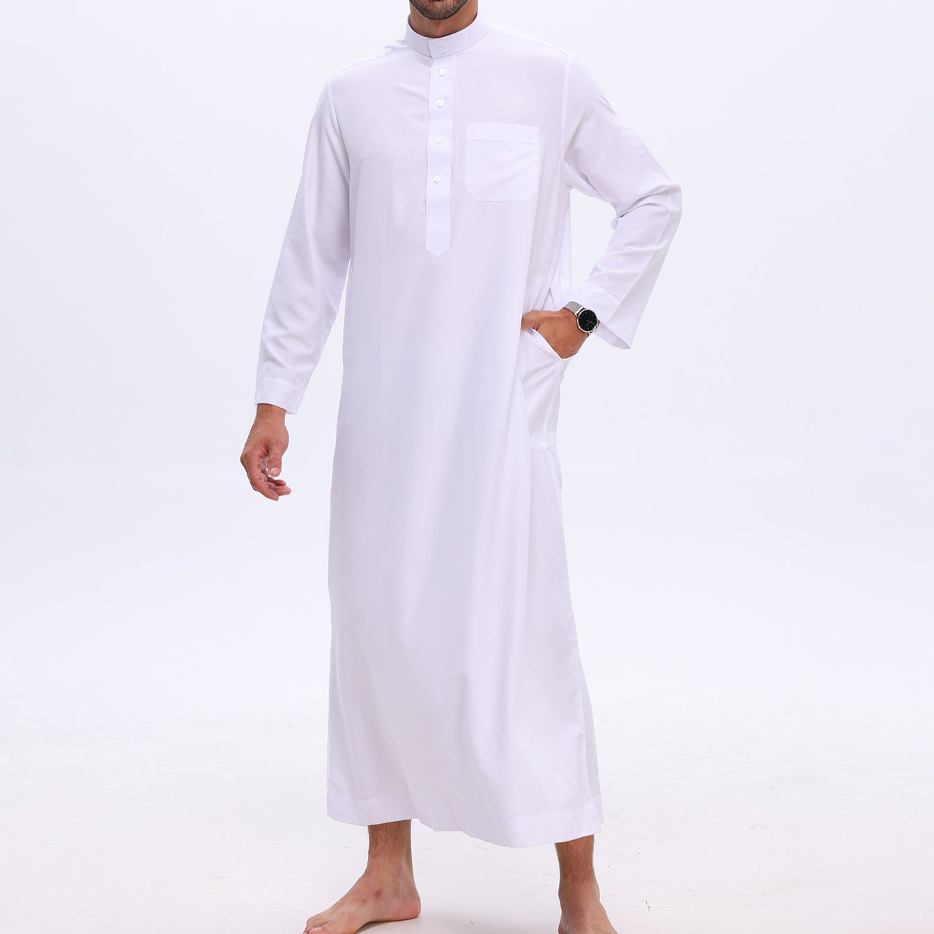 Men's Solid Color Thobe with Button Placket(MT036)