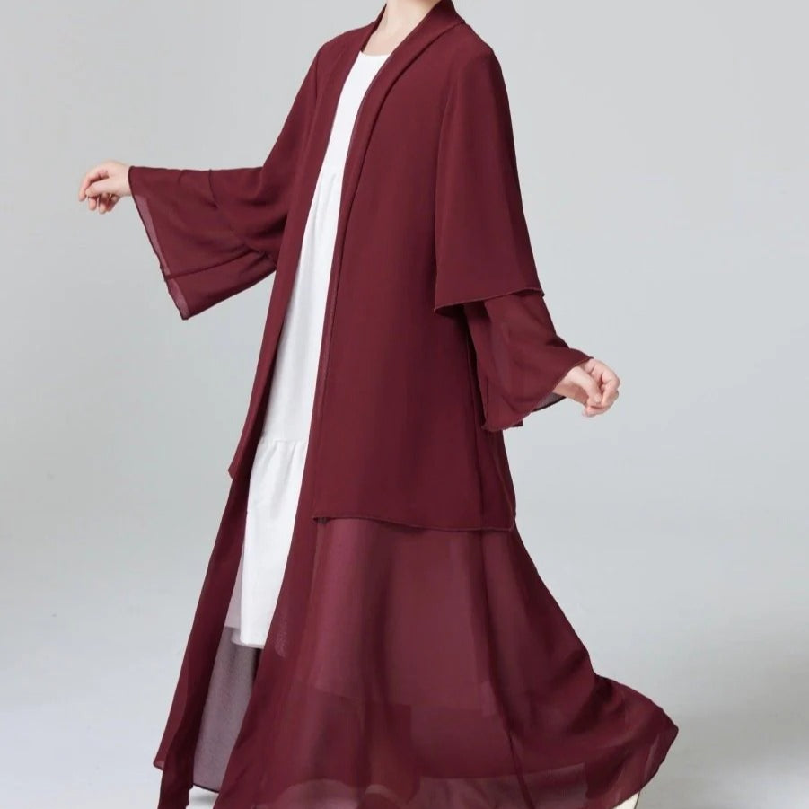 Two Layers Chiffon Girls Open Abaya Kid Abaya(MKG007)