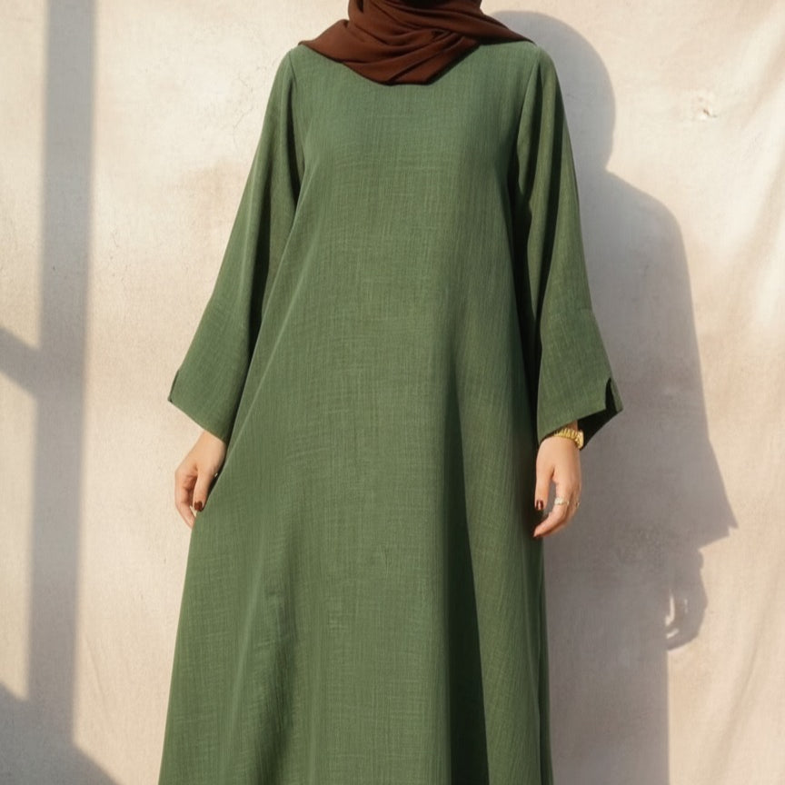 Premium Linen Effect Pullover Abaya with Pockets (MA341)