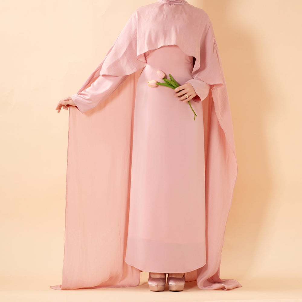 Premium Modest Luxury Organza Cape A-Line Maxi Dress Abaya(MA300)