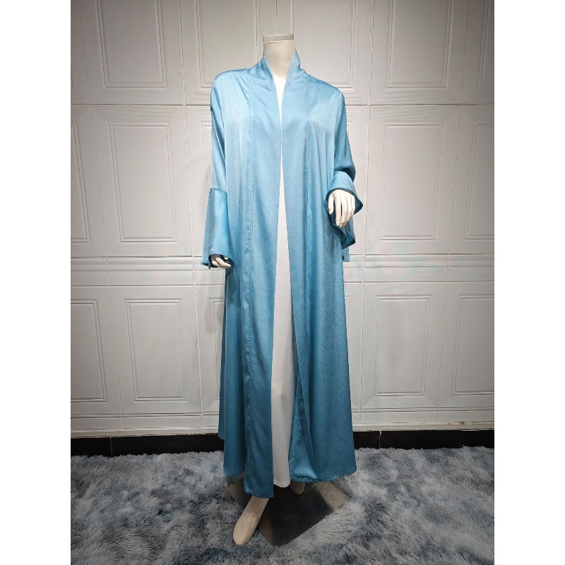 Lotus Leaf Sleeve Solid Soft Satin Open Front Abaya Dress | Lightweight Modest Abaya Cover(MOA220)