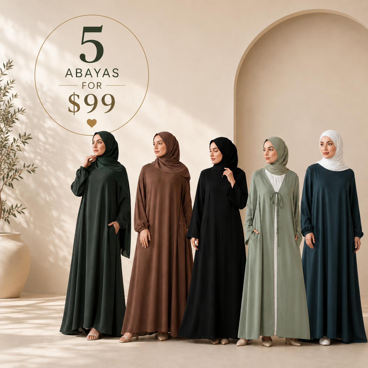 5 Abayas for $99