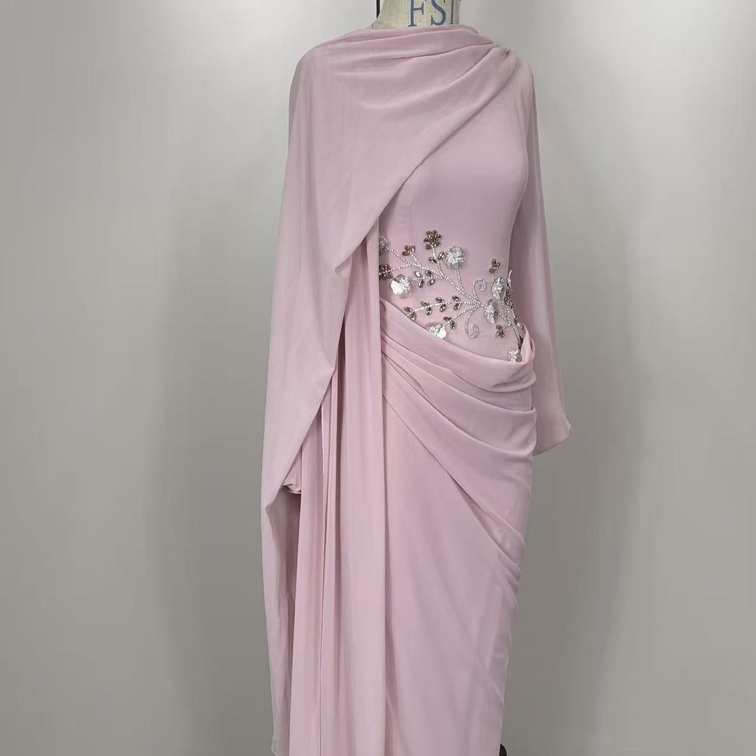 Rhinestone Floral Chiffon-Effect Evening Dress(MS591)