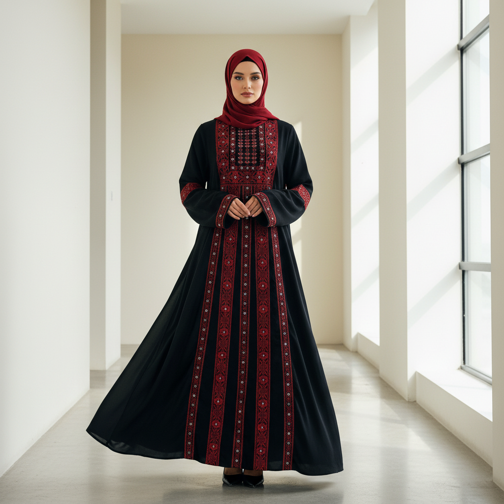 Acetate-like Mesh Tatreez Traditional Palestinian Heritage Abaya  (MA253)